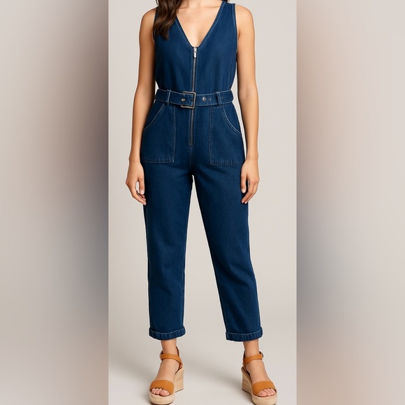 Rachel Comey Denim Utility Jumpsuit Wide Leg‎ Sleeveless Belted Zip-Front Size 2 - Picture 1 of 10